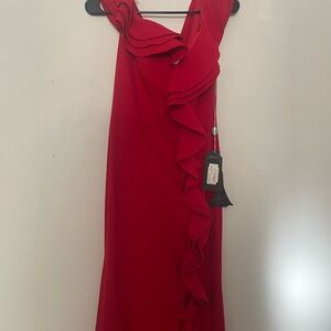 Red Ruffle-Trim Maxi Dress